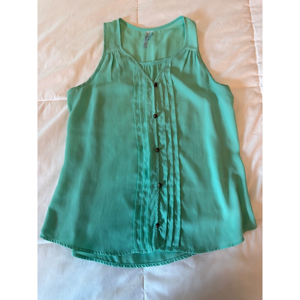 Moonlight Mint Green Pleated Sleeveless Blouse Top Womens Small